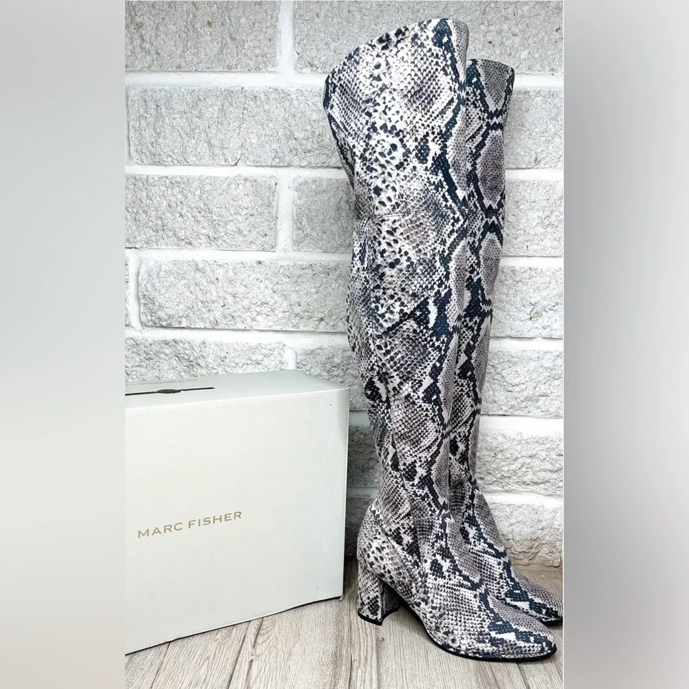 Marc Fisher Darton Over The Knee Boots Snakeskin | OTK Block Heel | Size 7